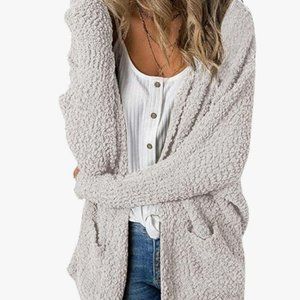 MEROKEETY | Women's Long Sleeve Soft Chunky Knit Sweater Open Front Cardigan | M